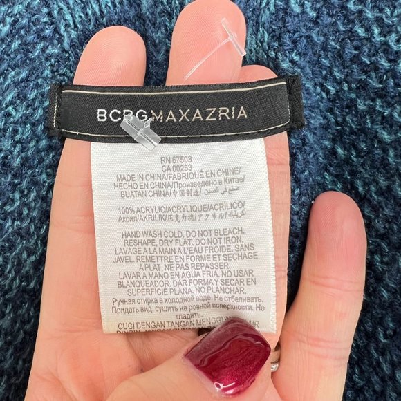 BCBGMAXAZRIA Heavy Knit Blue Striped Poncho Shawl OS - Picture 7 of 8